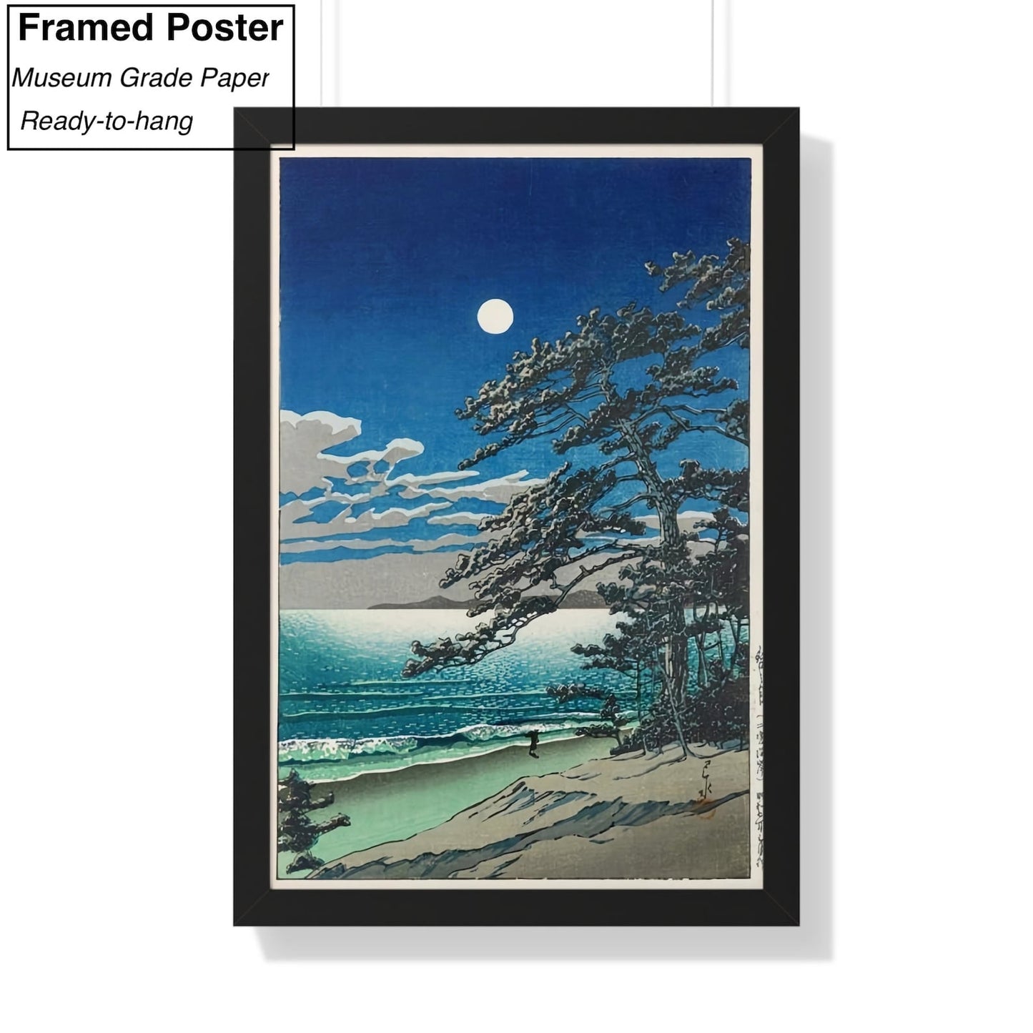 Hasui Kawase Spring Moon at Ninomiya Beach Canvas/Poster Wall Art Reproduction, Japanese Landscape Painting Print, Shin Hanga Style