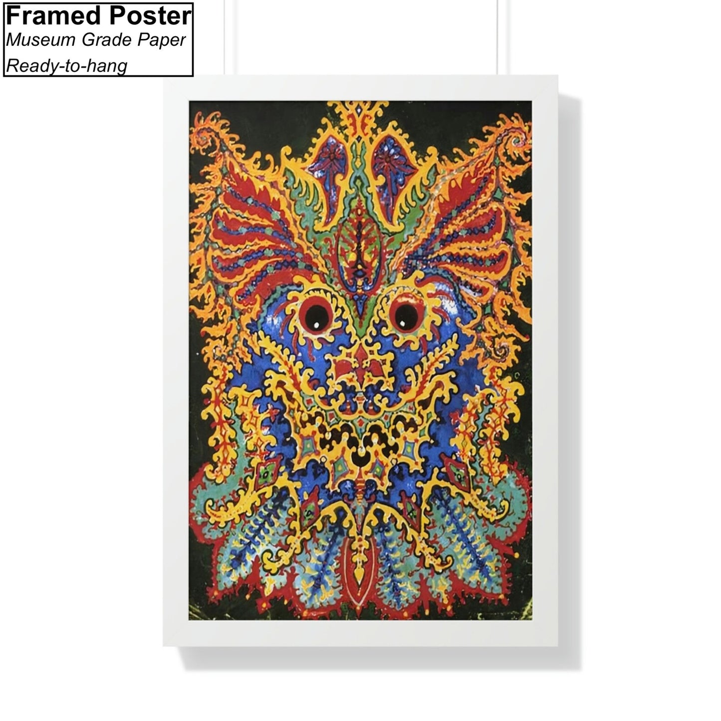 Louis Wain Psychedelic Cat Canvas/Poster Art Reproduction, Colorful Wall Art, Animal Art Print Framed