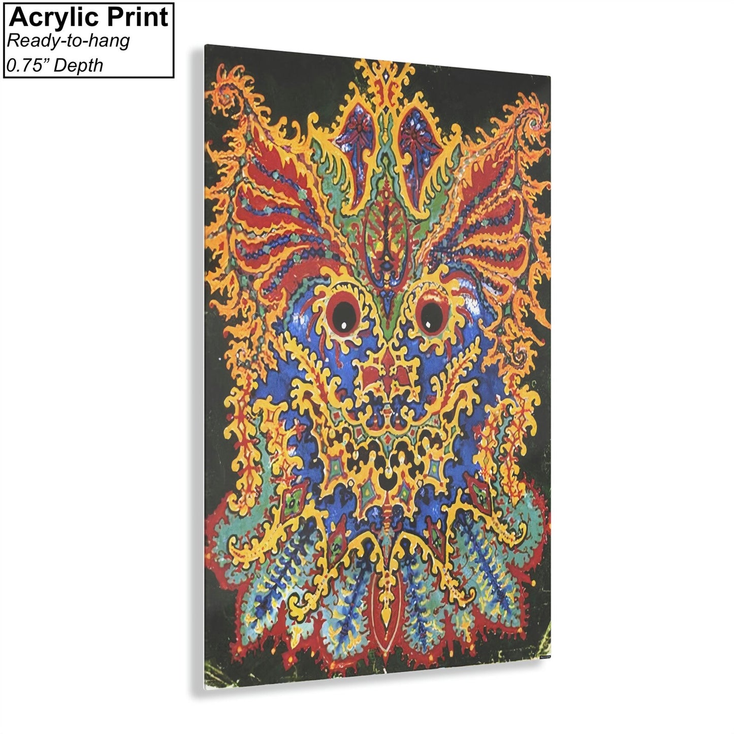 Louis Wain Psychedelic Cat Canvas/Poster Art Reproduction, Colorful Wall Art, Animal Art Print Framed