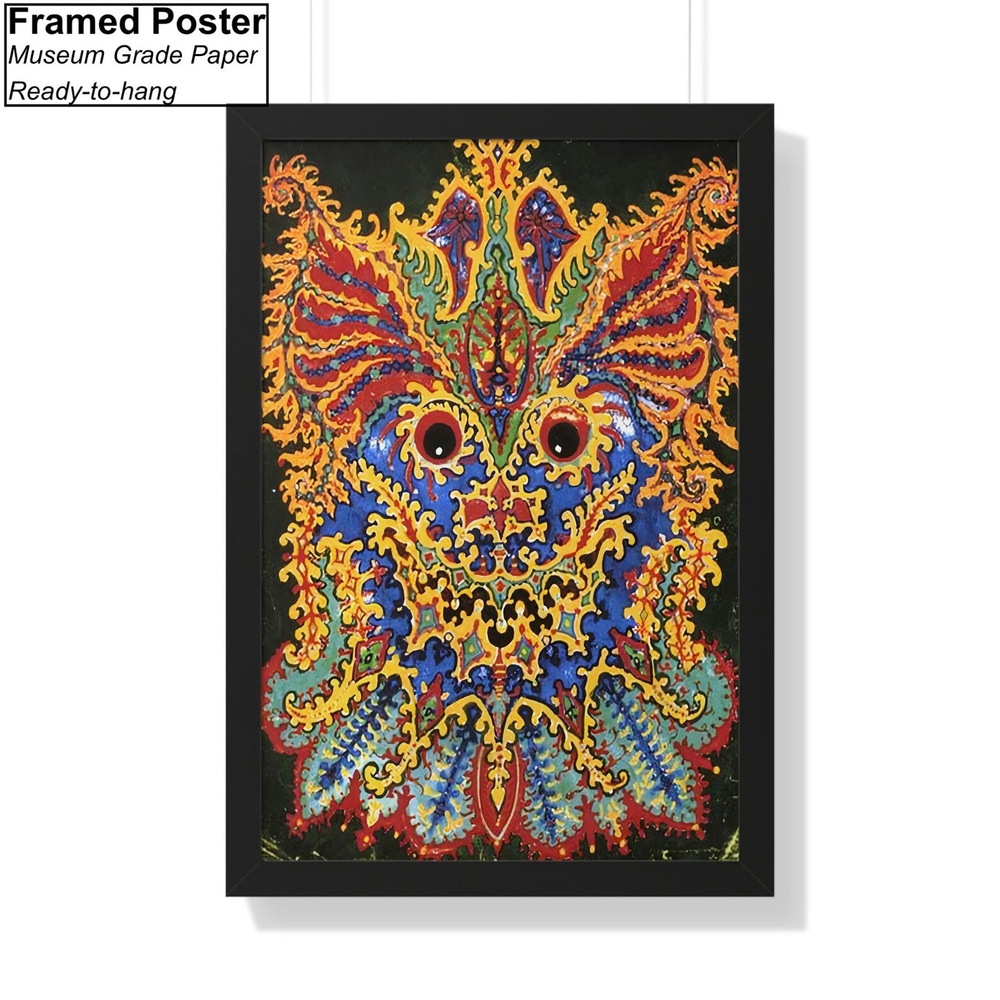 Louis Wain Psychedelic Cat Canvas/Poster Art Reproduction, Colorful Wall Art, Animal Art Print Framed