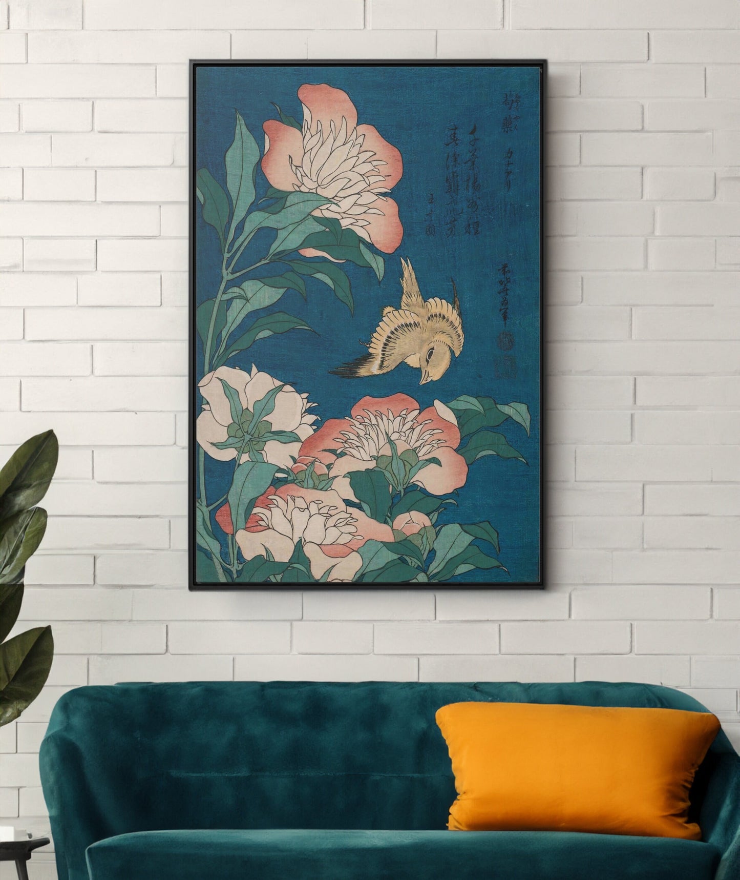 Canary and Peonies by Katsushika Hokusai Canvas Wall Art