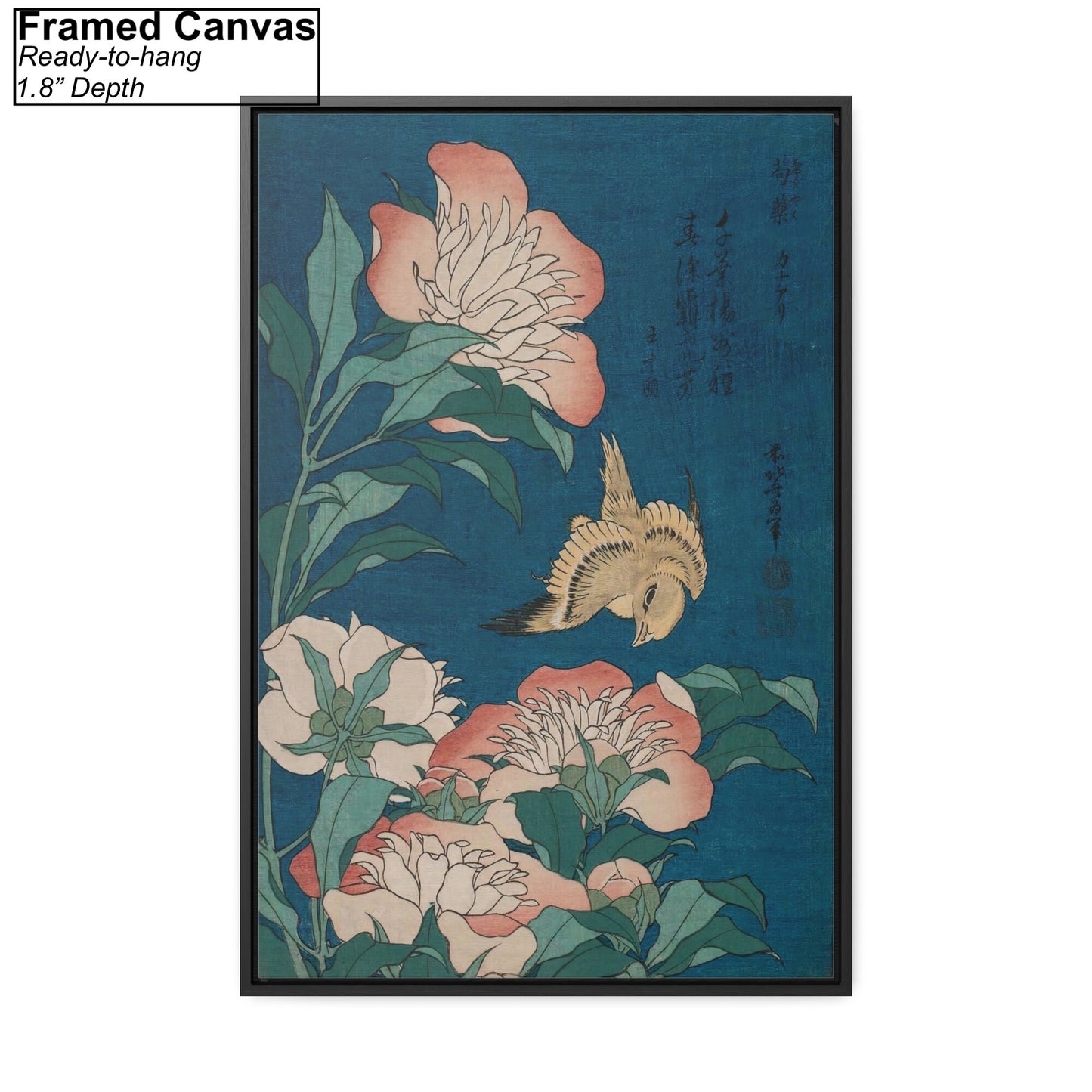 Canary and Peonies by Katsushika Hokusai Framed Canvas