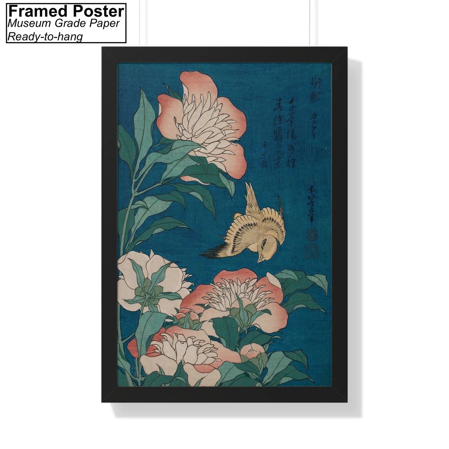 Canary and Peonies by Katsushika Hokusai Framed Poster