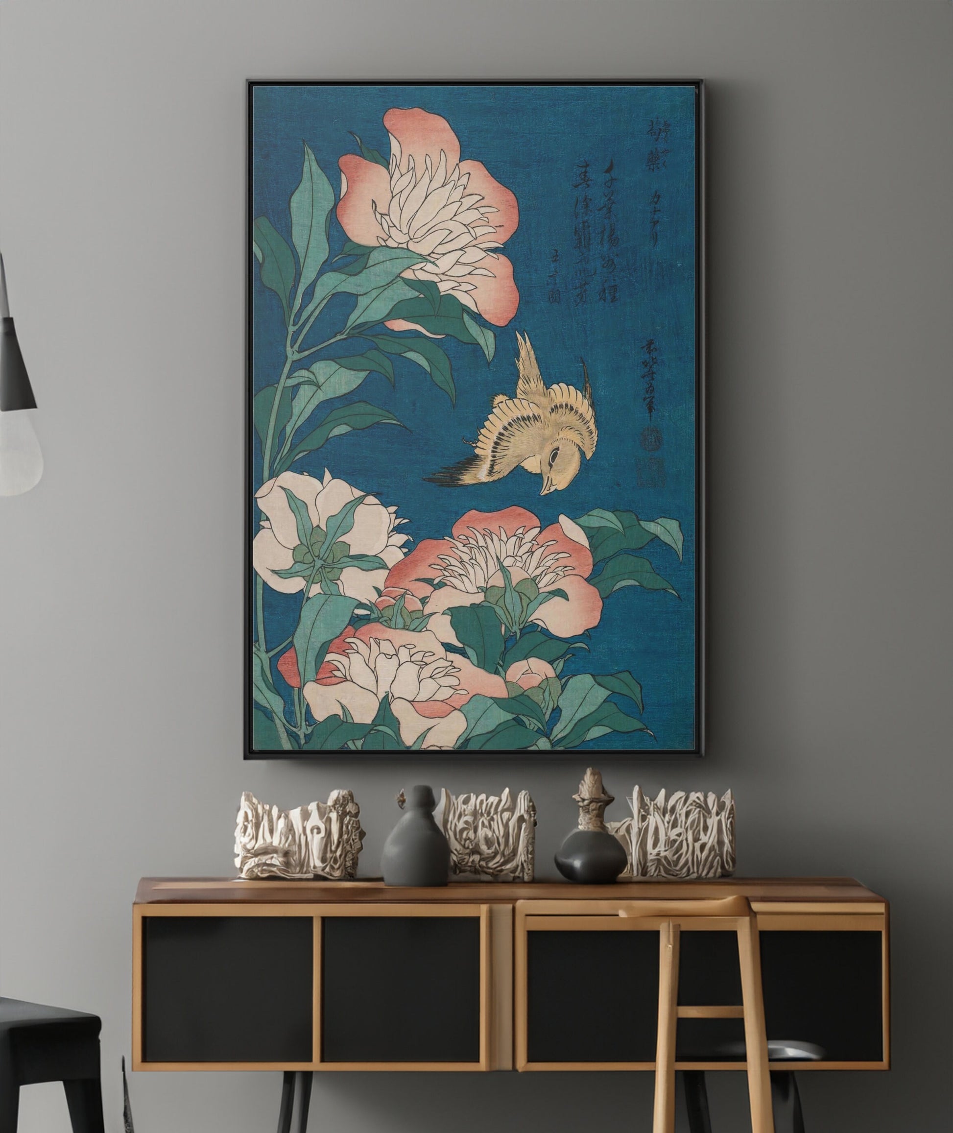 Canary and Peonies by Katsushika Hokusai Painting Print