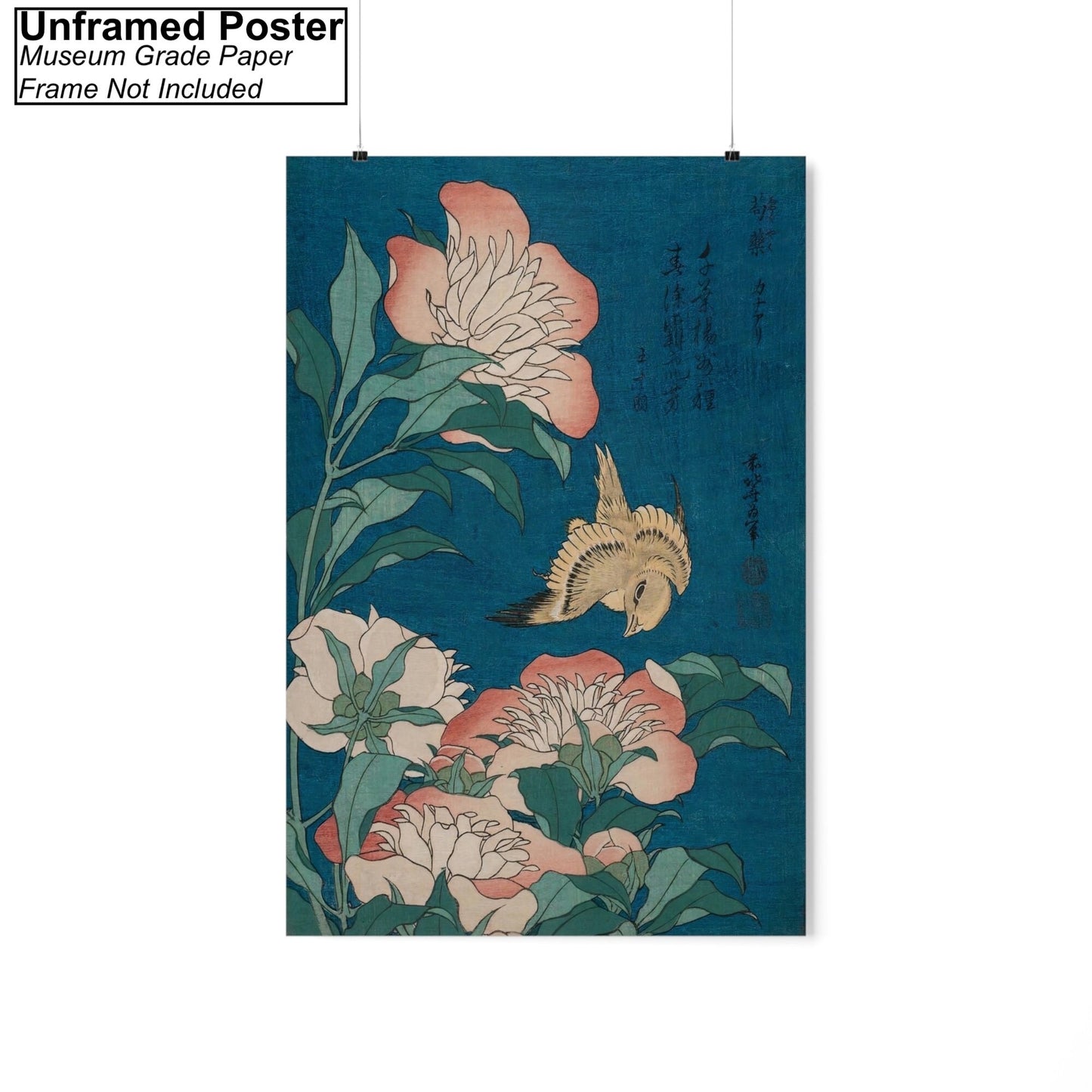 Canary and Peonies by Katsushika Hokusai Poster