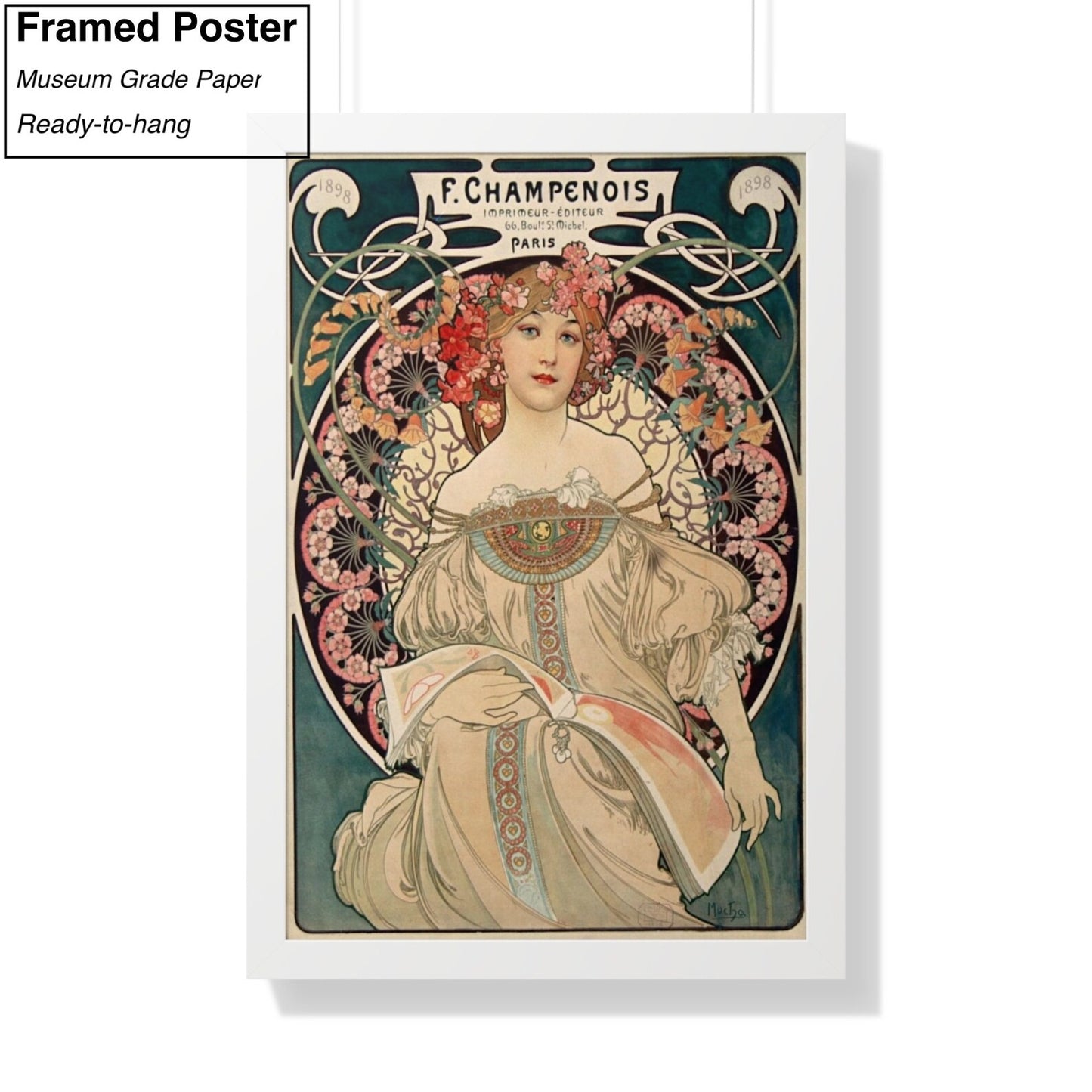 F. Champenois by Alphonse Mucha White Framed Poster