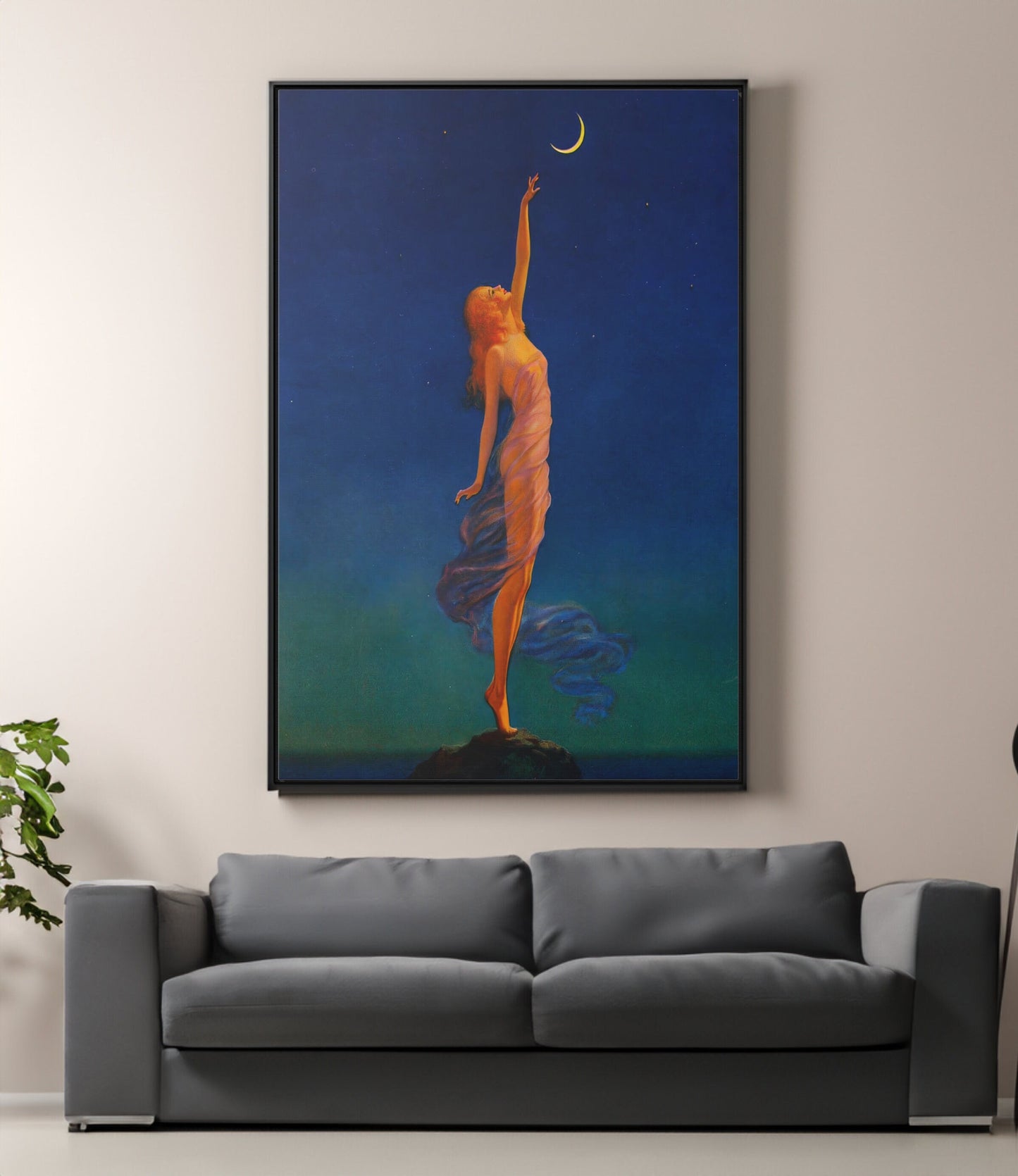 Edward Mason Eggleston Reaching for The Moon Canvas/Poster Art Reproduction, Fantastic Art Deco Print Vintage, Girl Bedroom Wall Art