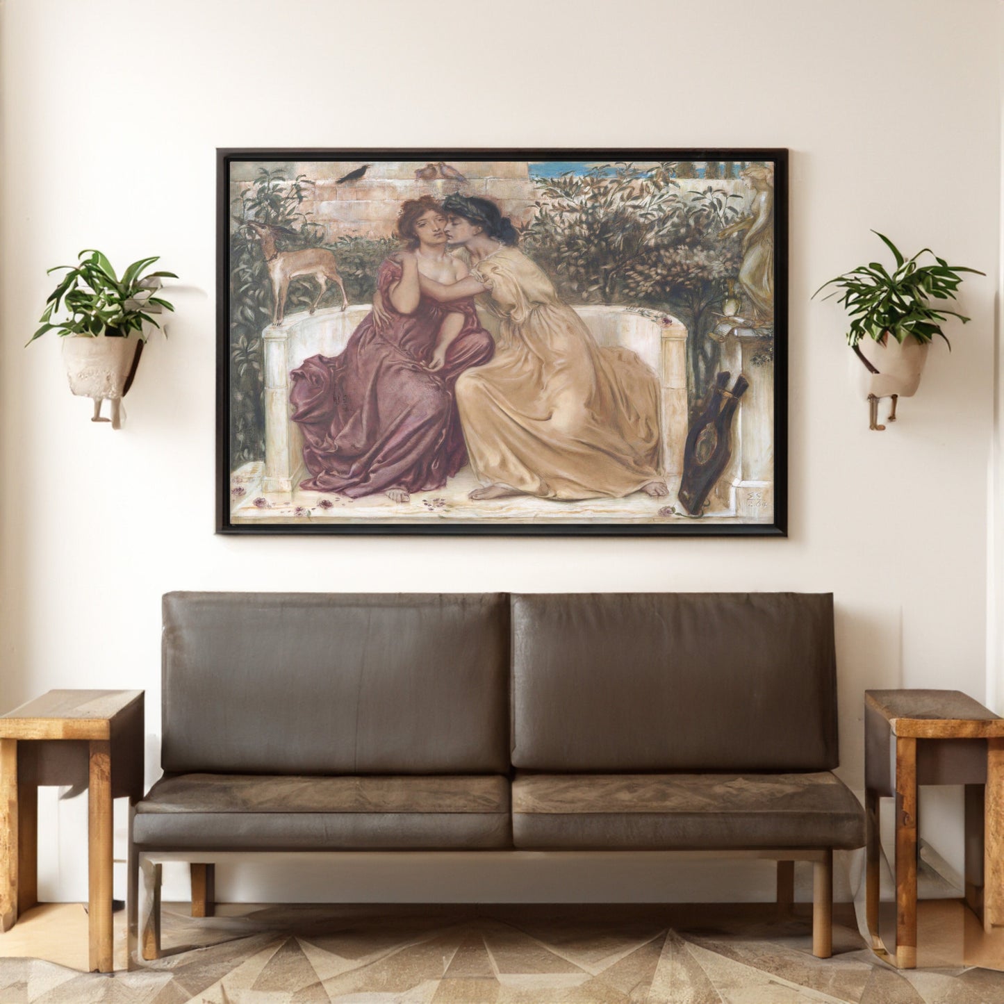 Sappho and Erinna in a Garden at Mytilen by Simeon Solomon Canvas Wall Art