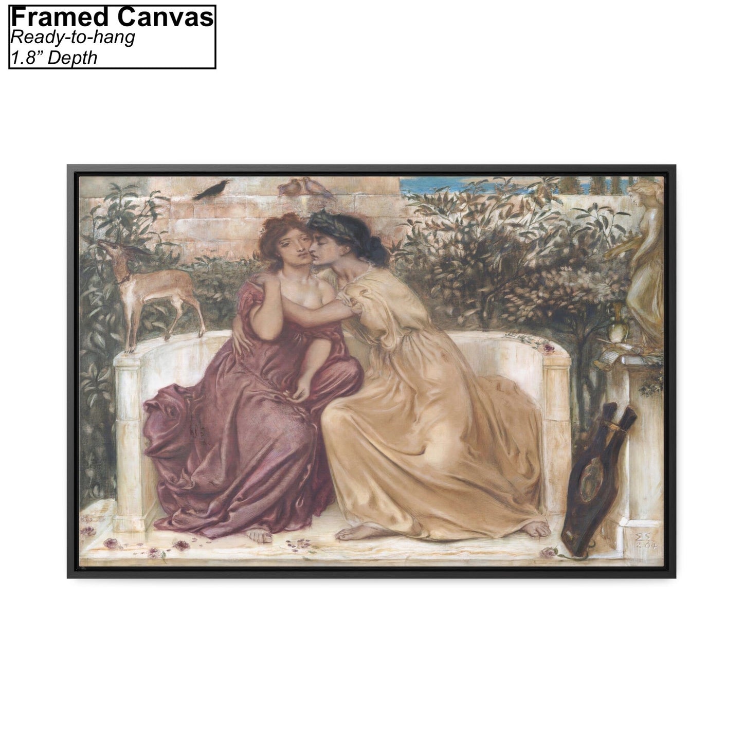 Sappho and Erinna in a Garden at Mytilen by Simeon Solomon Framed Canvas