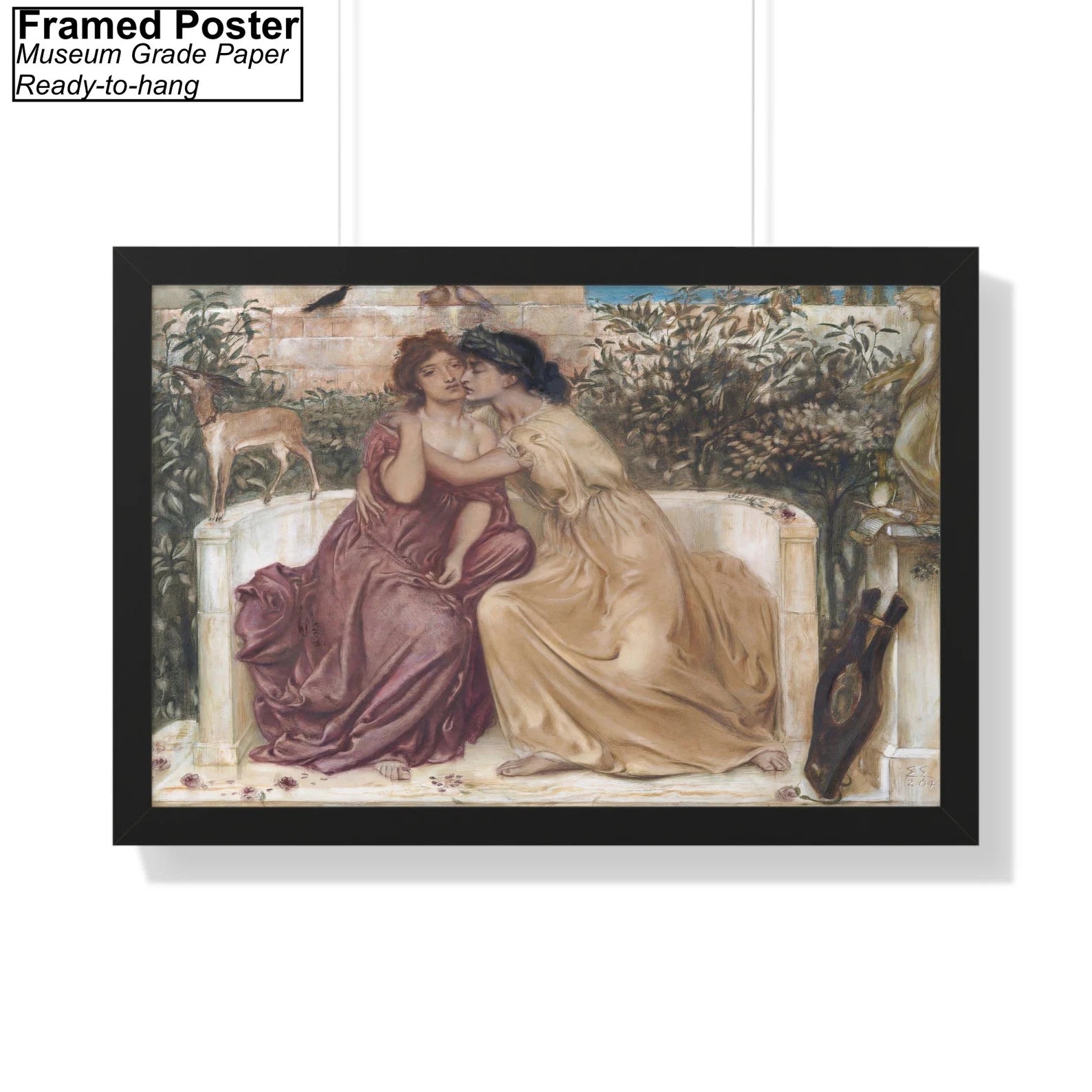 Sappho and Erinna in a Garden at Mytilen by Simeon Solomon Framed Poster